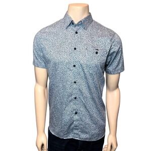 Ted Baker Button Down Shirt Mens Size 5 Teal White Micro Print Short Sleeve Exc